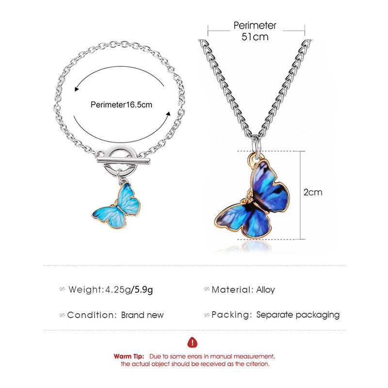 Ins net red gradient butterfly necklace Mori color small fresh couple clavicle chain butterfly bracelet