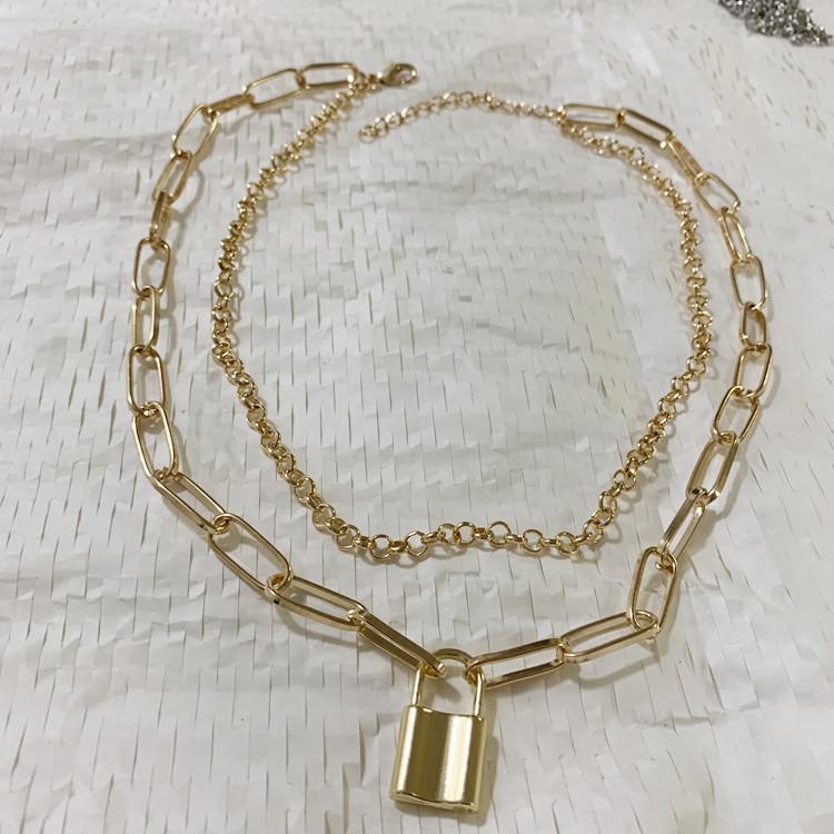 Jewelry Personality Punk Geometric Necklace Sweater Chain Female Simple Lock Shape Versatile Temperament Necklace Female