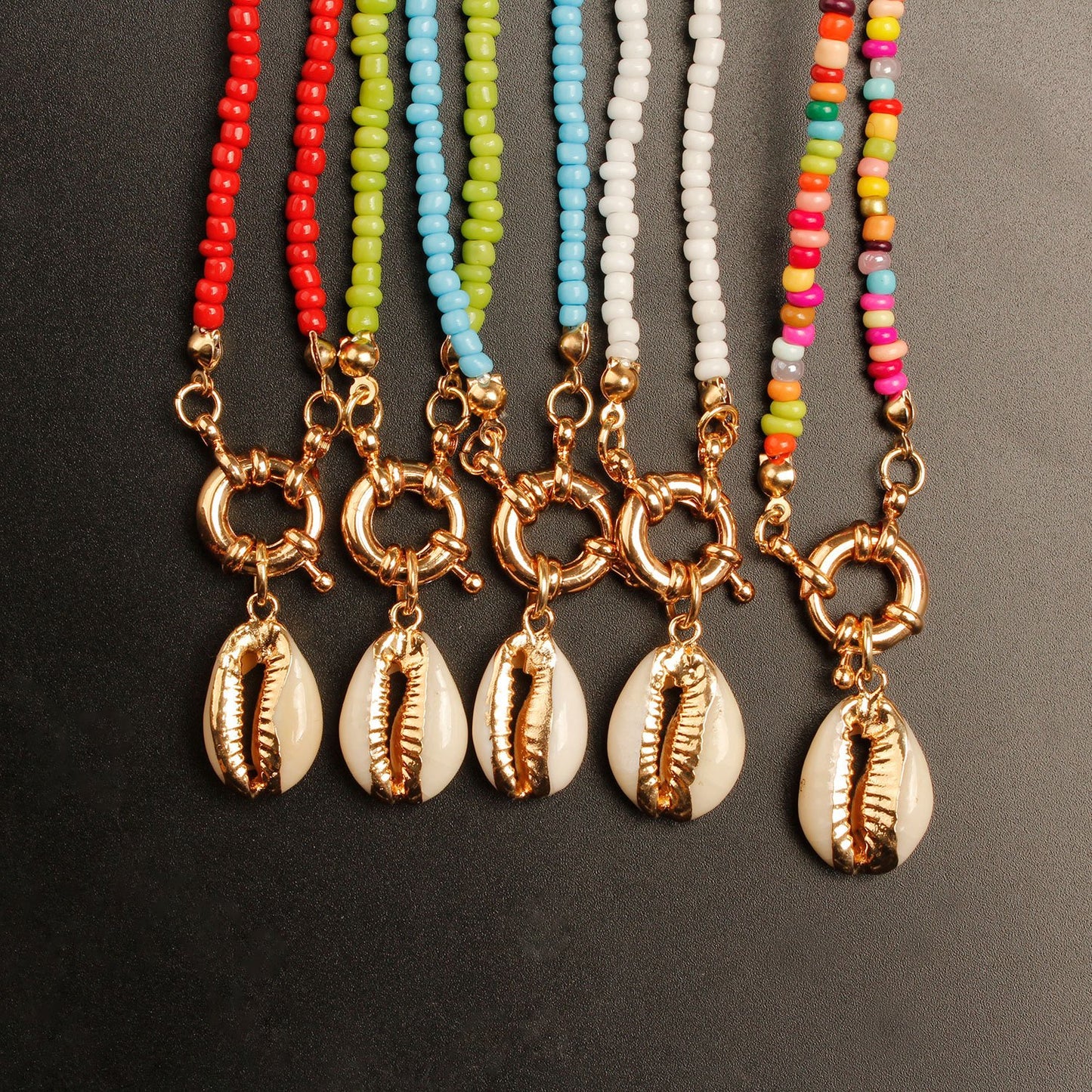 Jewelry hand-threaded color rope rice bead shell pendant necklace female fashion rudder necklace
