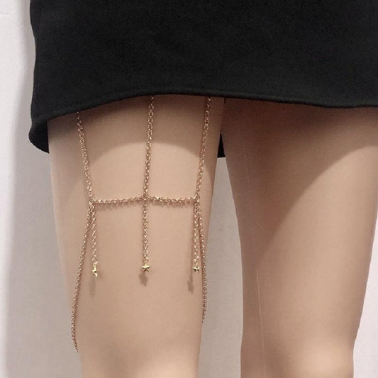 Fashion sexy five-pointed star leg chain elastic bandage thigh chain female trend metal chain body chain
