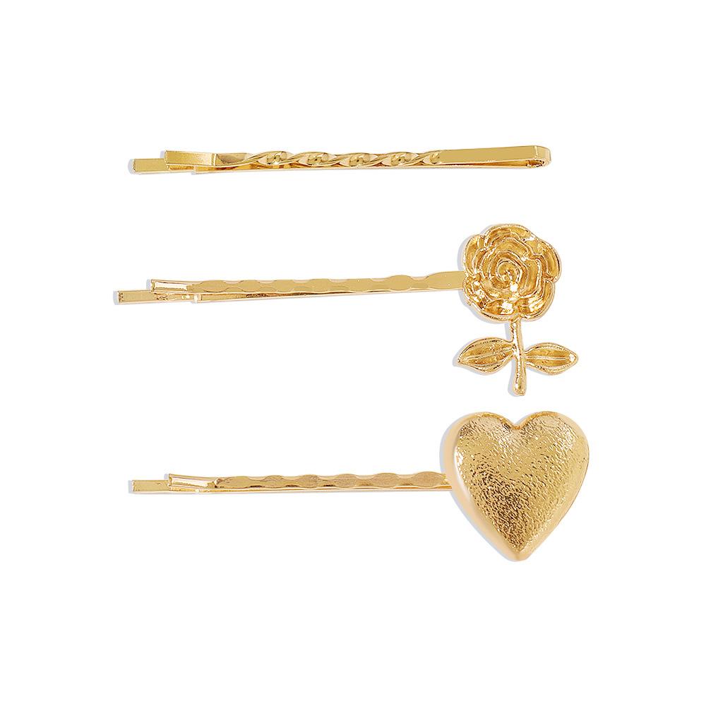 F395 Simple geometric hair clip rose love pearl bangs clip sweet side clip set