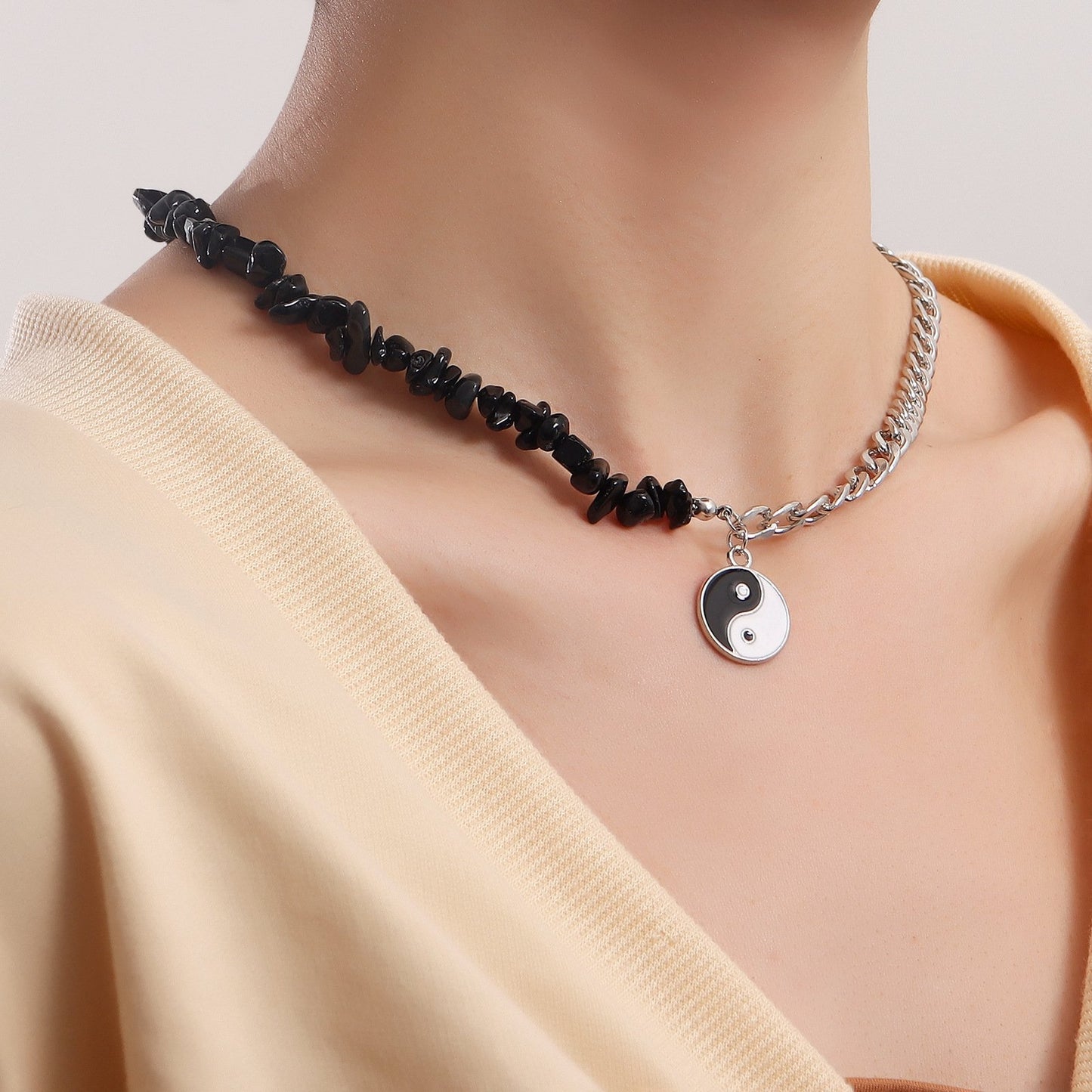Jewelry punk little angel sweet cool dripping oil Tai Chi gossip necklace women's necklace does not fade