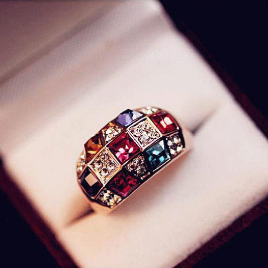 Austrian Temperament Color Diamond Ring Symphony Crystal Classic Ring Rhinestone Ring Mixed Batch