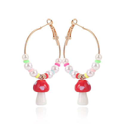 Jewelry Small Fresh Beaded Mushroom Pendant Earrings Earrings Personality Simple Versatile Temperament Earrings