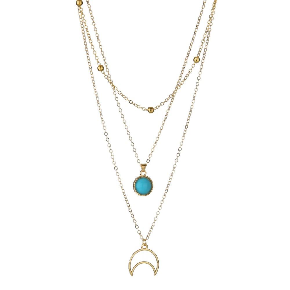 Fashion Moon Pendant Necklace Vintage Multilayer Chain Clavicle Chain Necklace Ladies Accessories