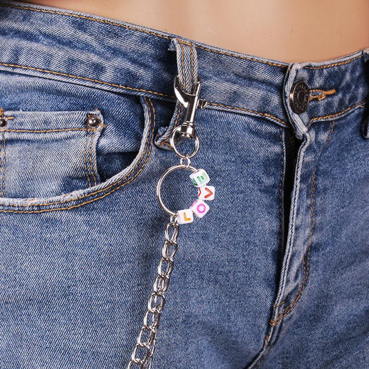 Double-layer pants chain ring love letter personality waist chain jeans accessories women