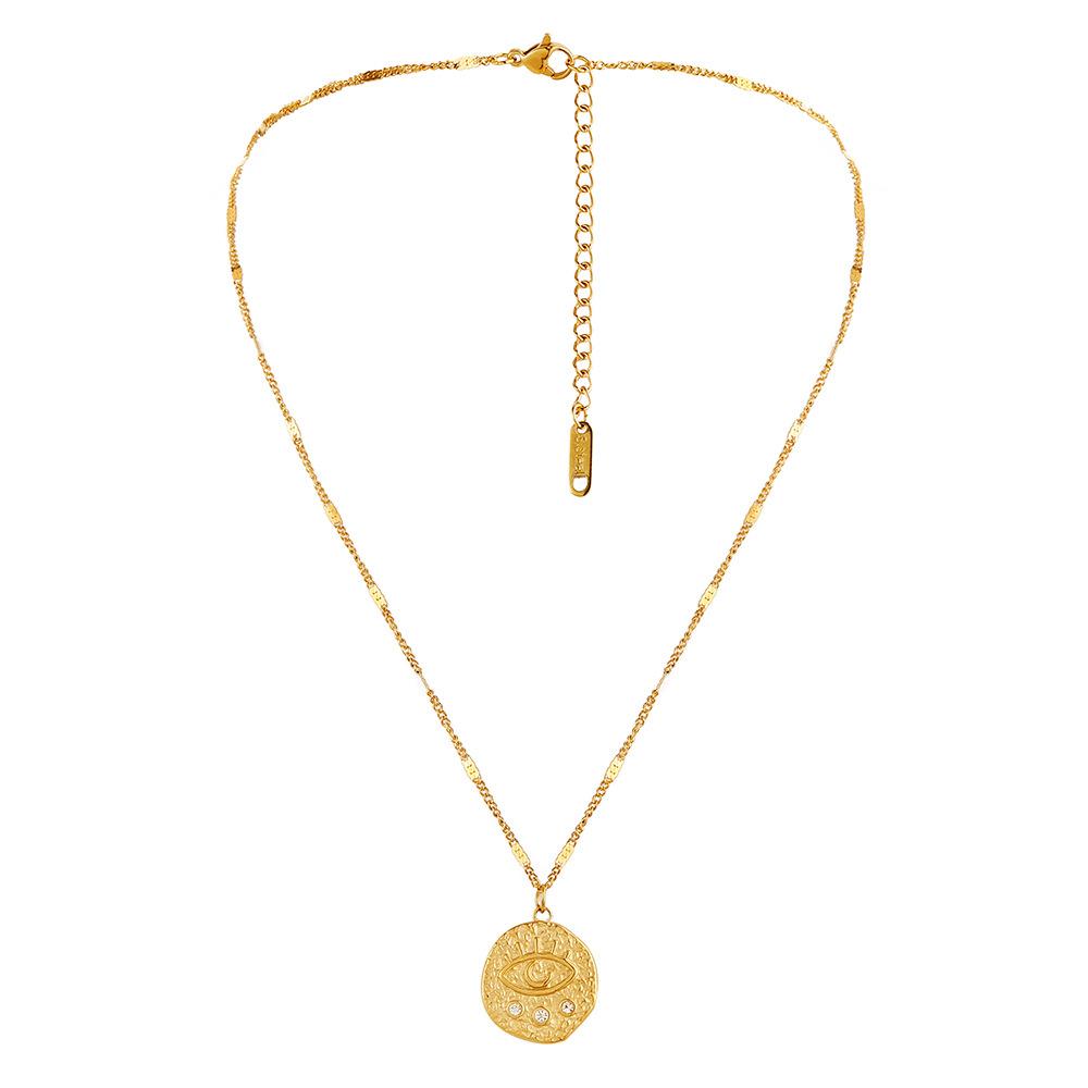 Niche Fashion Simple Personality Retro Stainless Steel Coin Eyelashes Eyes Short Necklace Necklace Female