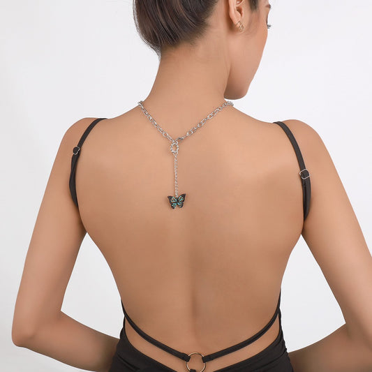 N9852 Net Red Necklace Drip Oil Hollow Butterfly Chain Back Decoration Sweet Cool Geometric Retro Niche Necklace