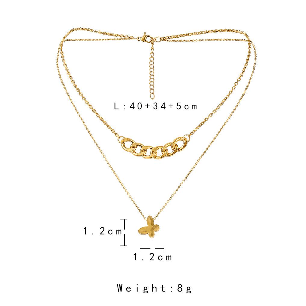 Ins niche simple titanium steel real gold butterfly pendant fashion chain collarbone necklace double layer necklace