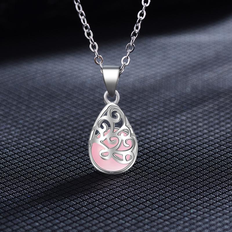 Fashion Jewelry Necklace Female Cat Eye Imitation Moonstone Pendant Hollow Geometric Water Drop Jewelry