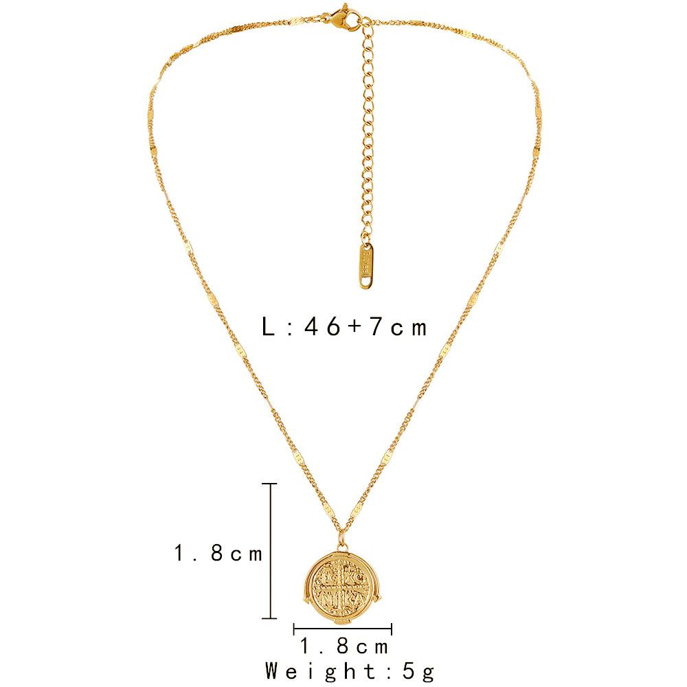Crossover Fashion Simple Temperament Charming Stainless Steel Gold Retro Round Coin Short Necklace for Women