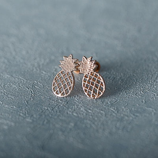 Simple Hollow Brushed Pineapple Stud Earrings Alloy Electroplating Fruit Jewelry Explosive