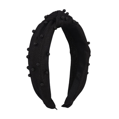 F4172 pure color sweet headband pearl knotted headband small fresh mesh lattice fabric headband