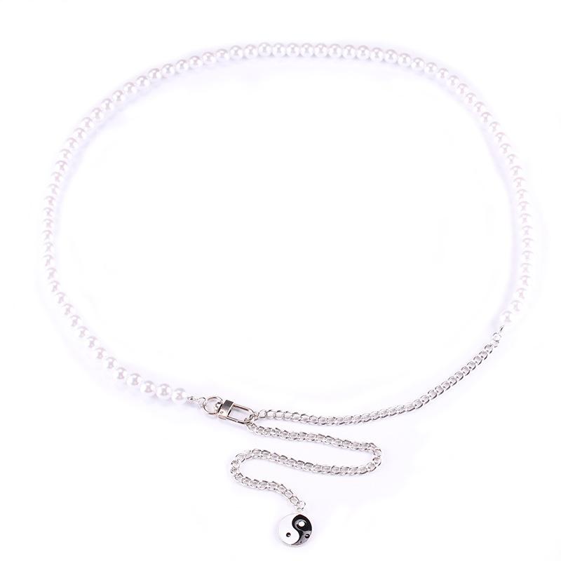 Fashion Retro Simple Drip Oil Tai Chi Pendant Waist Chain Female Imitation Pearl Chain Body Chain