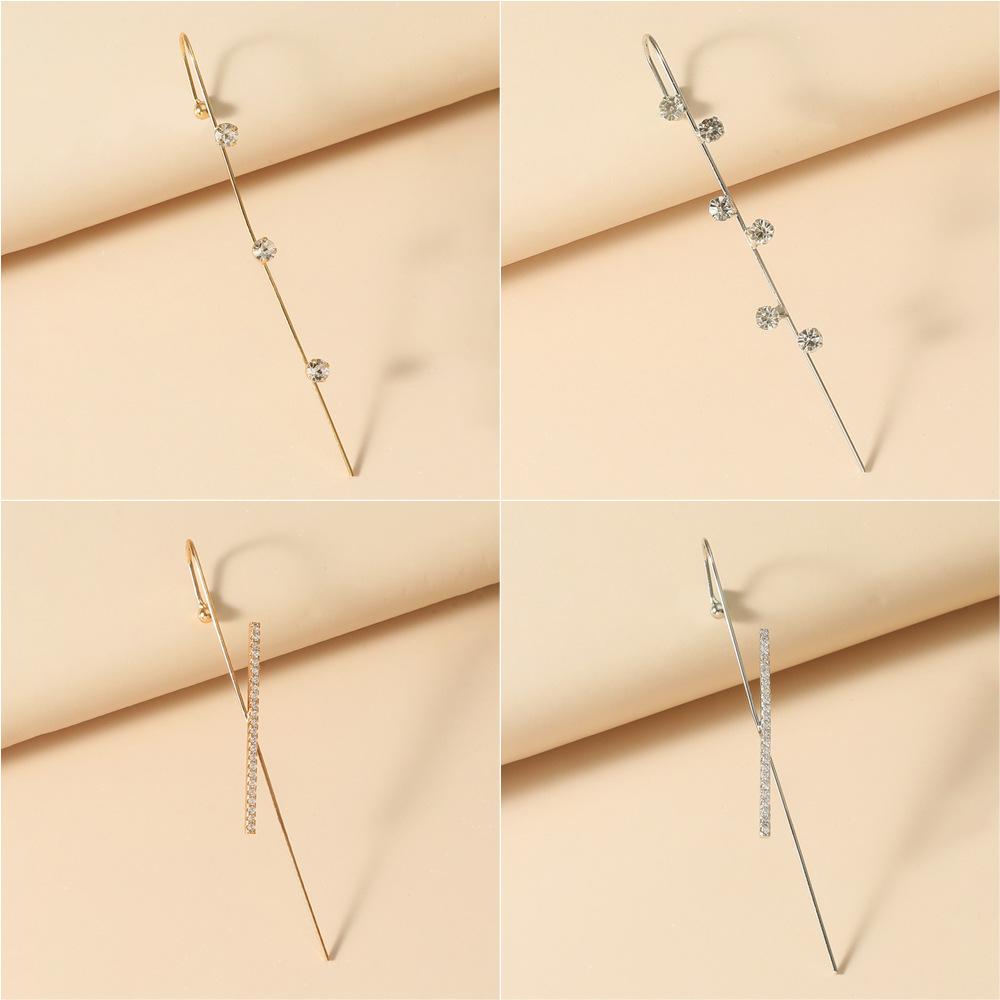 Cold inlaid diamond ear hanging personality simple piercing ear needle female lightning leaf auricle slash earrings