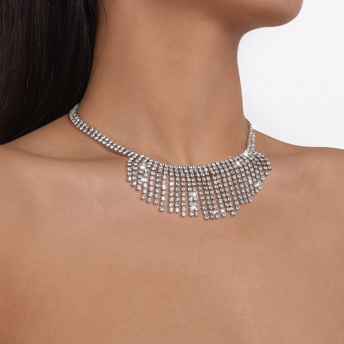 N1553 Claw Chain Tassel Necklace Night Shining Rhinestone Geometric Necklace Exaggerated Vintage Necklace