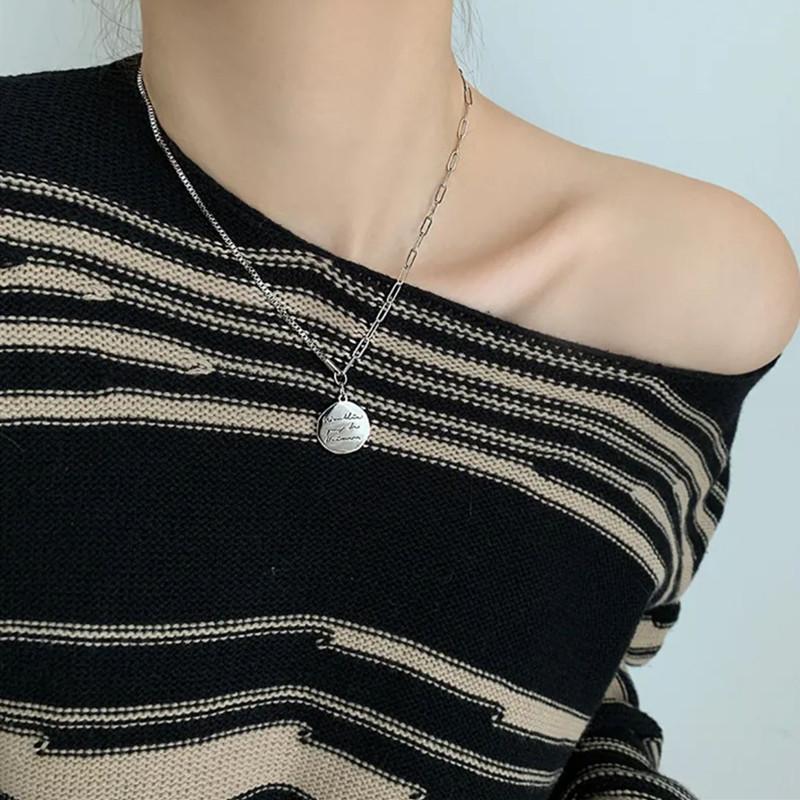 Alphabet round card necklace female ins trendy niche design hip-hop personality irregular clavicle chain