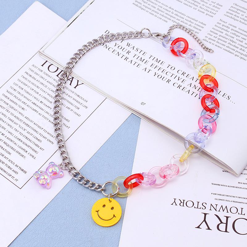 Personalized color smiley bear necklace for men and women fashion hip-hop couple pendant retro jewelry necklace