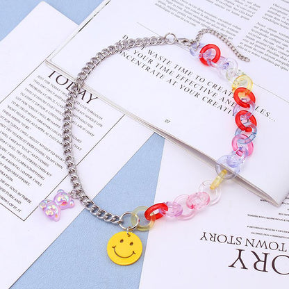 Personalized color smiley bear necklace for men and women fashion hip-hop couple pendant retro jewelry necklace