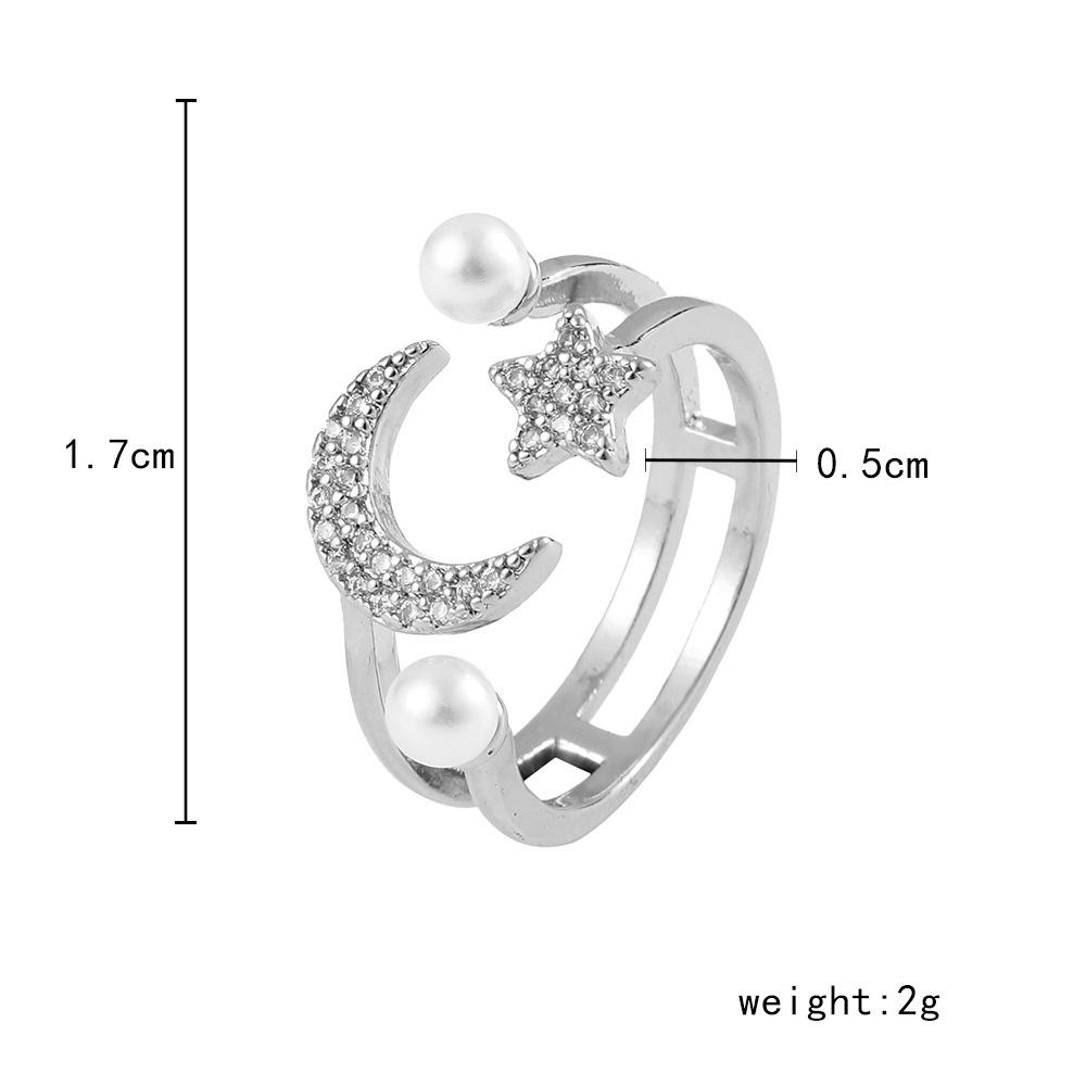 ins moon star pearl opening copper micro-inlaid zircon ring advanced light luxury design ladies ring