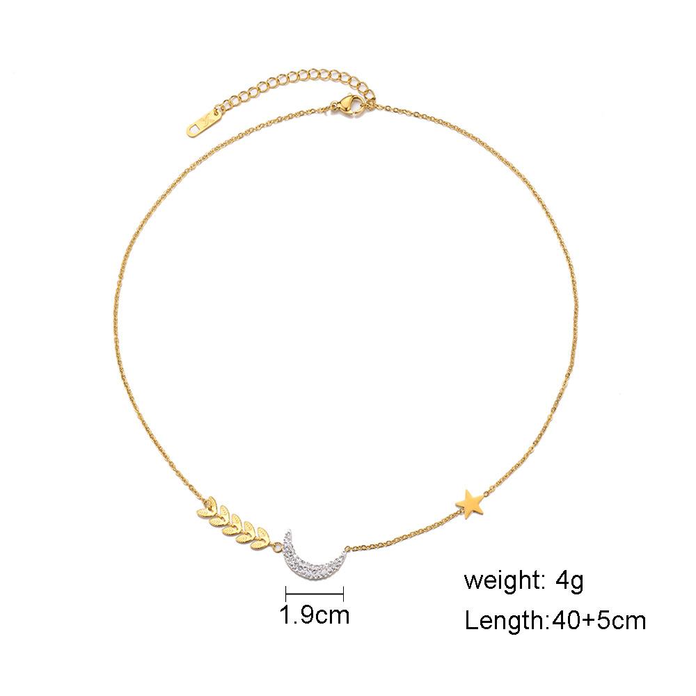 Titanium steel vacuum gold-plated moon necklace full of diamonds