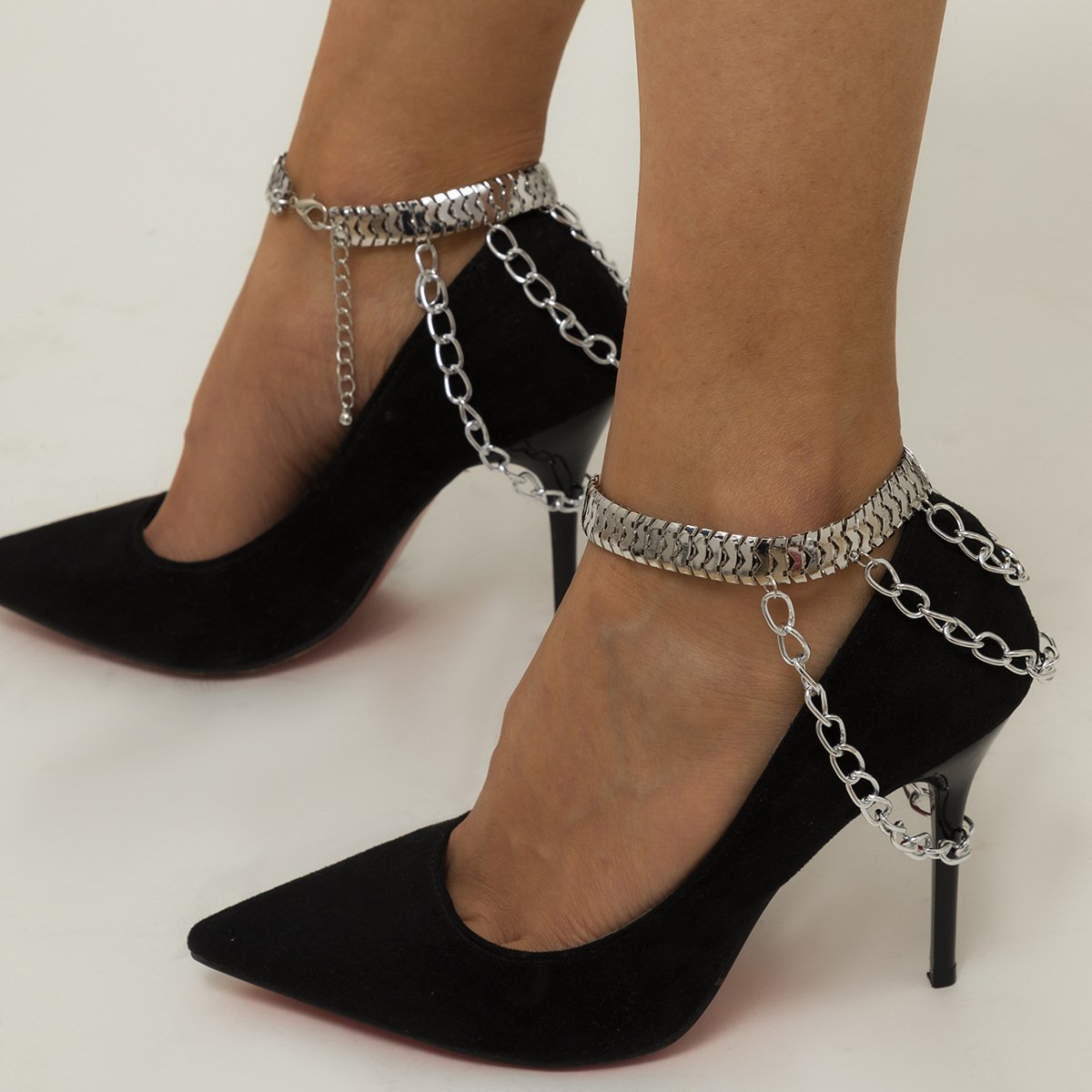 Jewelry Fashion Tassel High Heels Shoes Decorative Anklet Geometric Metal Watch Chain Shoe Chain Women