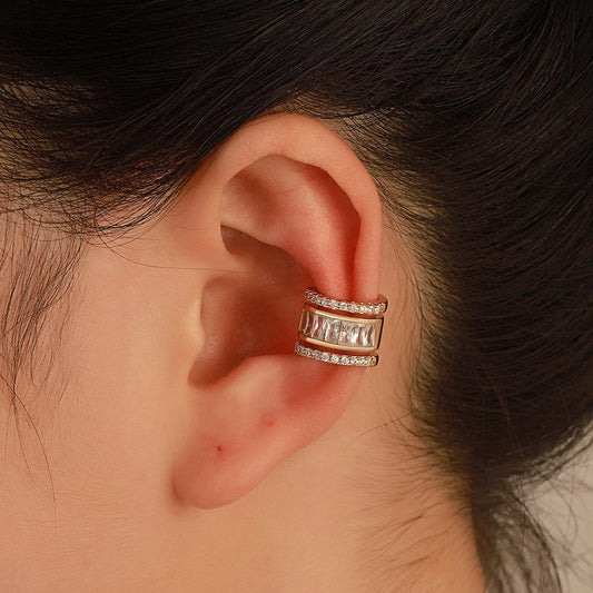 Retro copper inlaid zircon ear clip without ear hole ins fashion niche design geometric C-shaped diamond ear bone clip