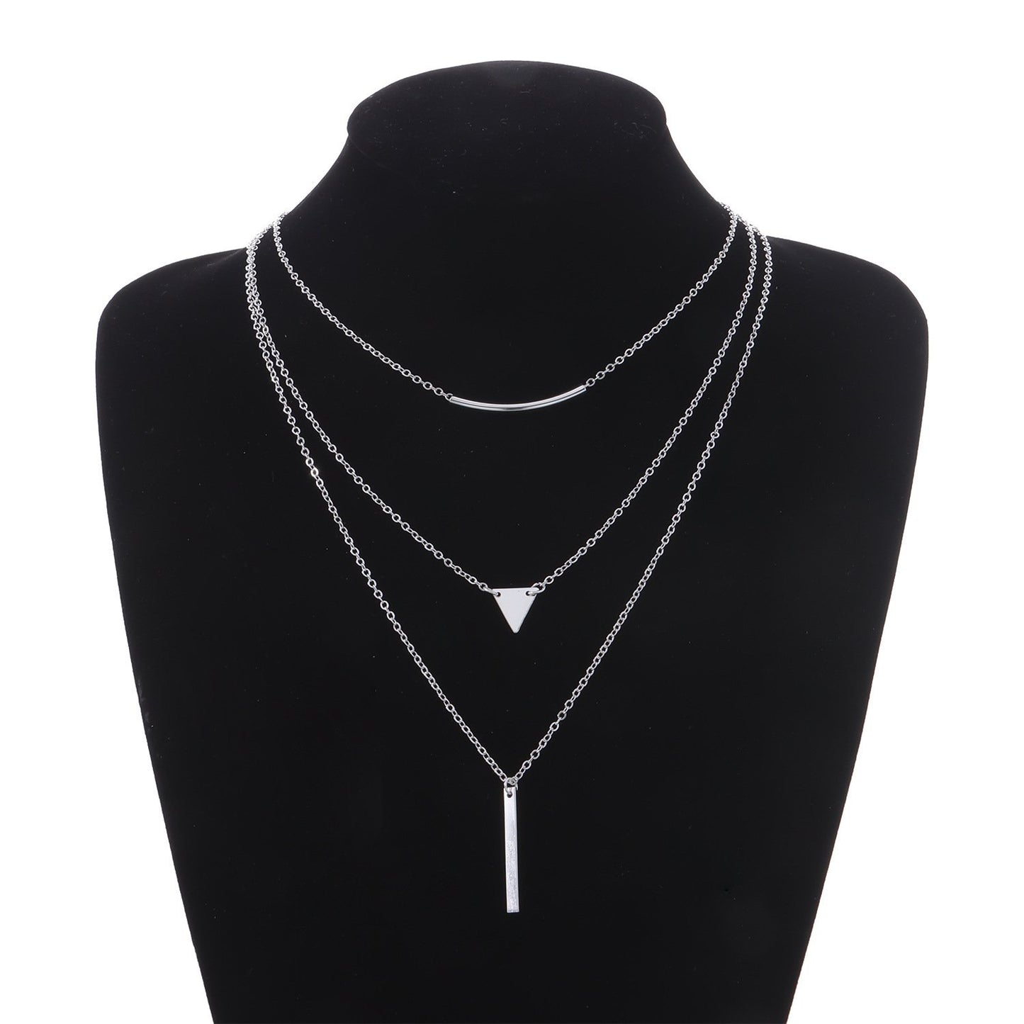 Jewelry fashion street shooting elbow triangle sequin metal strip combination necklace