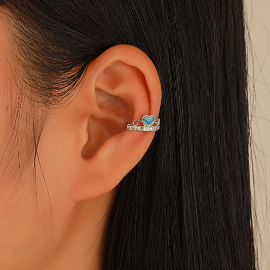 Retro micro-inlaid zircon crown ear clip female fashion temperament pink love ear bone clip without ear piercing earrings