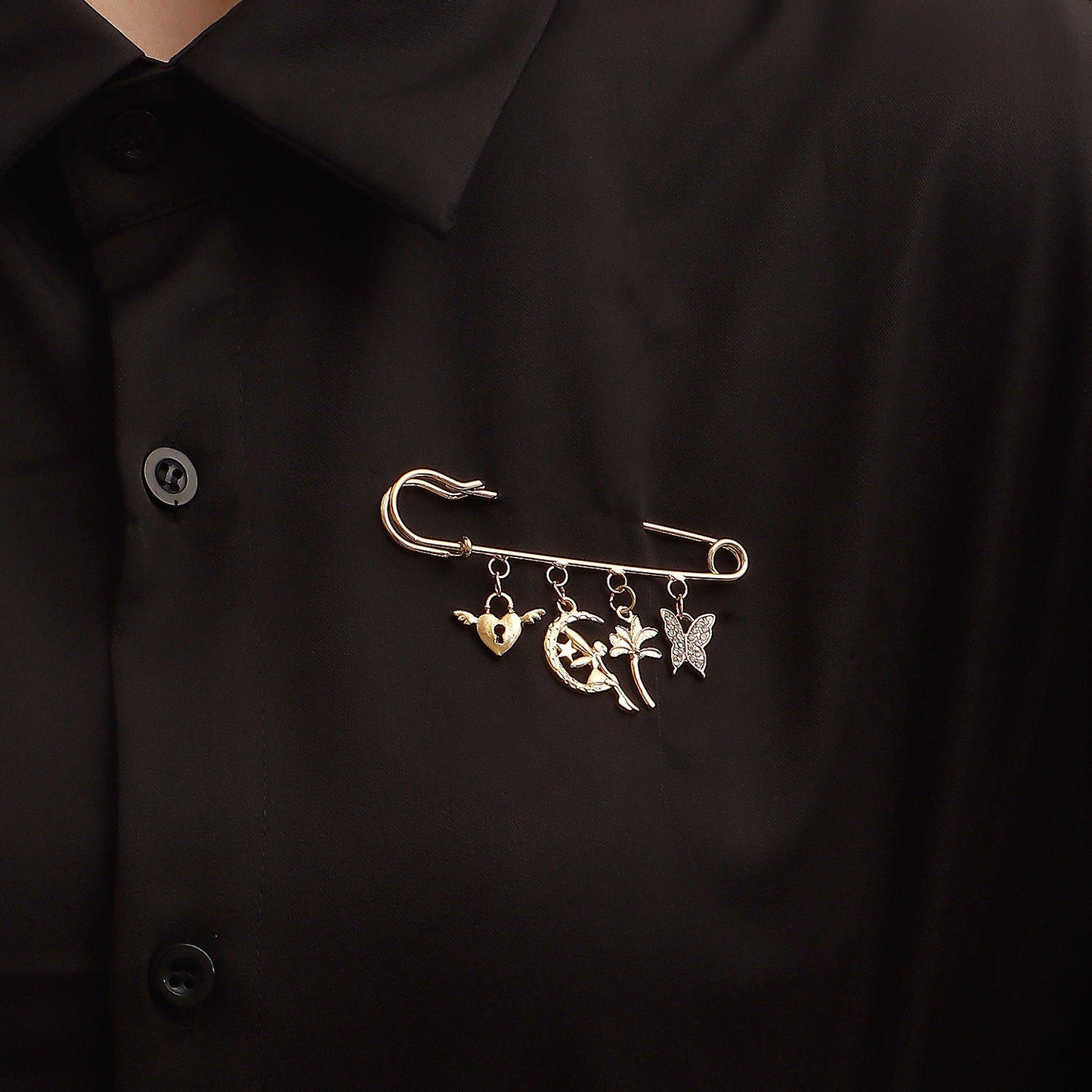 Jewelry simple tassel multi-element brooch accessories female geometric micro-diamond butterfly exaggerated brooch