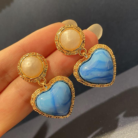 Explosive retro women's turquoise love pendant earrings temperament fashion luminous stone earrings jewelry