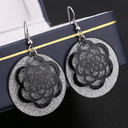 3D three-dimensional hollow flower earring earrings alloy frosted earrings earrings