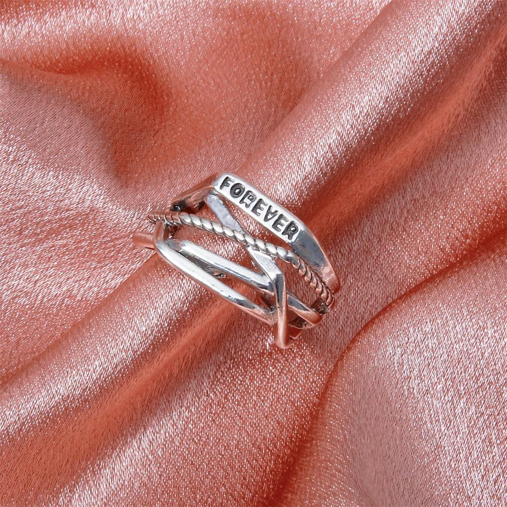 Personalized retro multi-layer rhombus ring simple metal winding letter opening index finger ring unisex