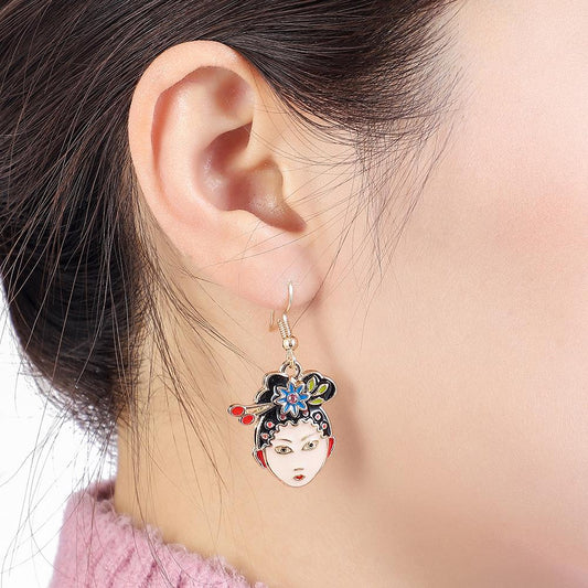 Fashion jewelry personality ancient Chinese beauty avatar earrings exaggerated ancient hair bun human head earrings female