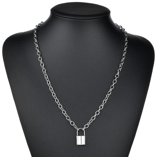 fashion alloy lock pendant necklace street punk necklace women