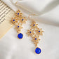Ins retro creative hollow flower earrings fashion bohemian blue crystal rhombus earrings earrings