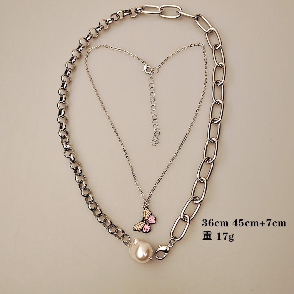 Jewelry Retro Colorful Butterfly Baroque Shaped Pearl Necklace Female Clavicle Chain Two-piece Set