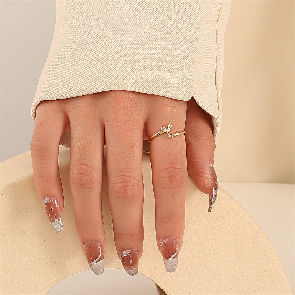 Ins Simple Diamond Love Ring Fashion Niche Design Xingyue Crown Geometric Opening Index Finger Ring Female