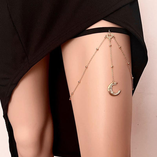 Sexy rhinestone moon pendant chain leg chain female creative personality long body chain jewelry