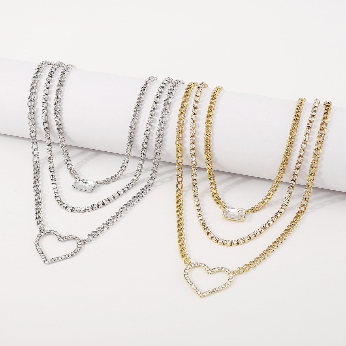 N1483 jewelry, layered sweet and cool girl love necklace rhinestone multi-layered punk hip-hop necklace