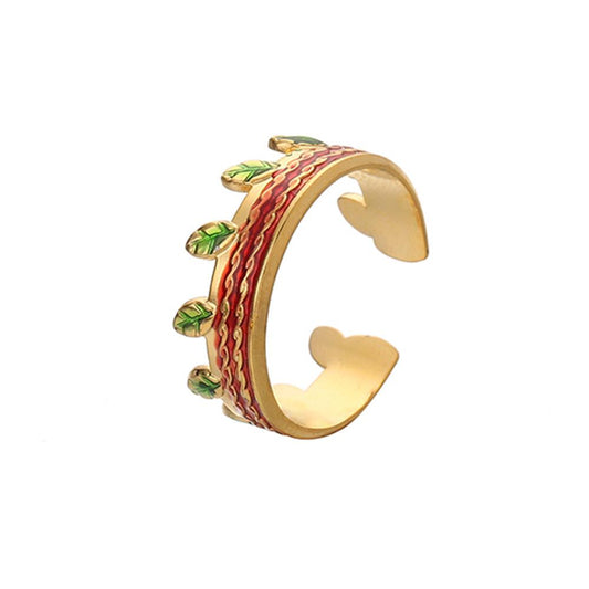 Fashion cute personality simple fashion stainless steel opening drop oil color leaf ring titanium steel ring