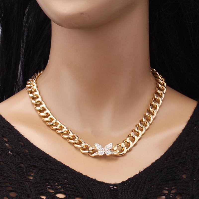 Jewelry Creative Diamond Butterfly Simple Necklace Exaggerated Punk Metal Chain Versatile Necklace