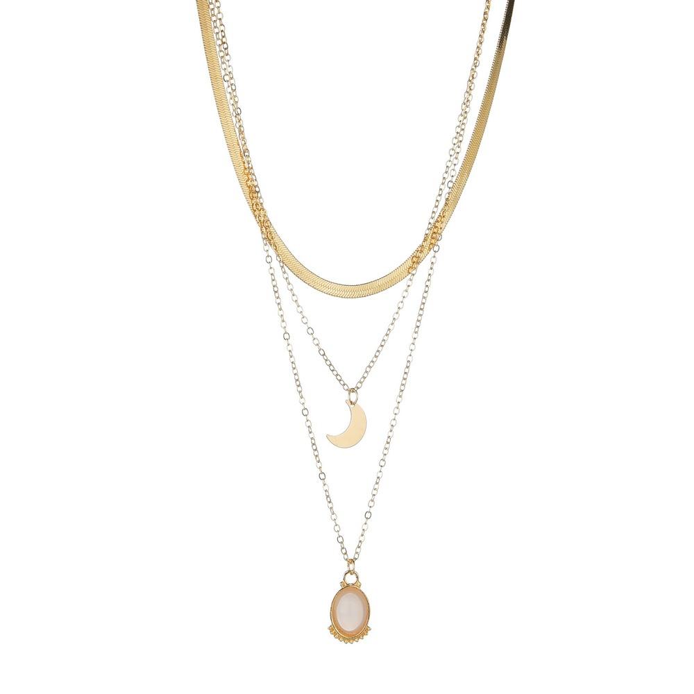 Simple Moon Water Drop Alloy Pendant Necklace Retro Fashion Snake Chain Multilayer Necklace Women's Accessories