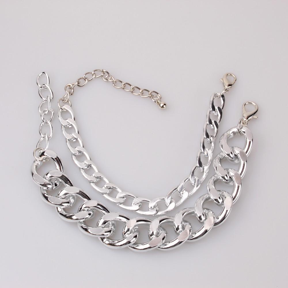 Jewelry Punk Retro Simple Aluminum Chain Bracelet Two-piece Set Fashion Men's and Women's Hand Jewelry Bracelet