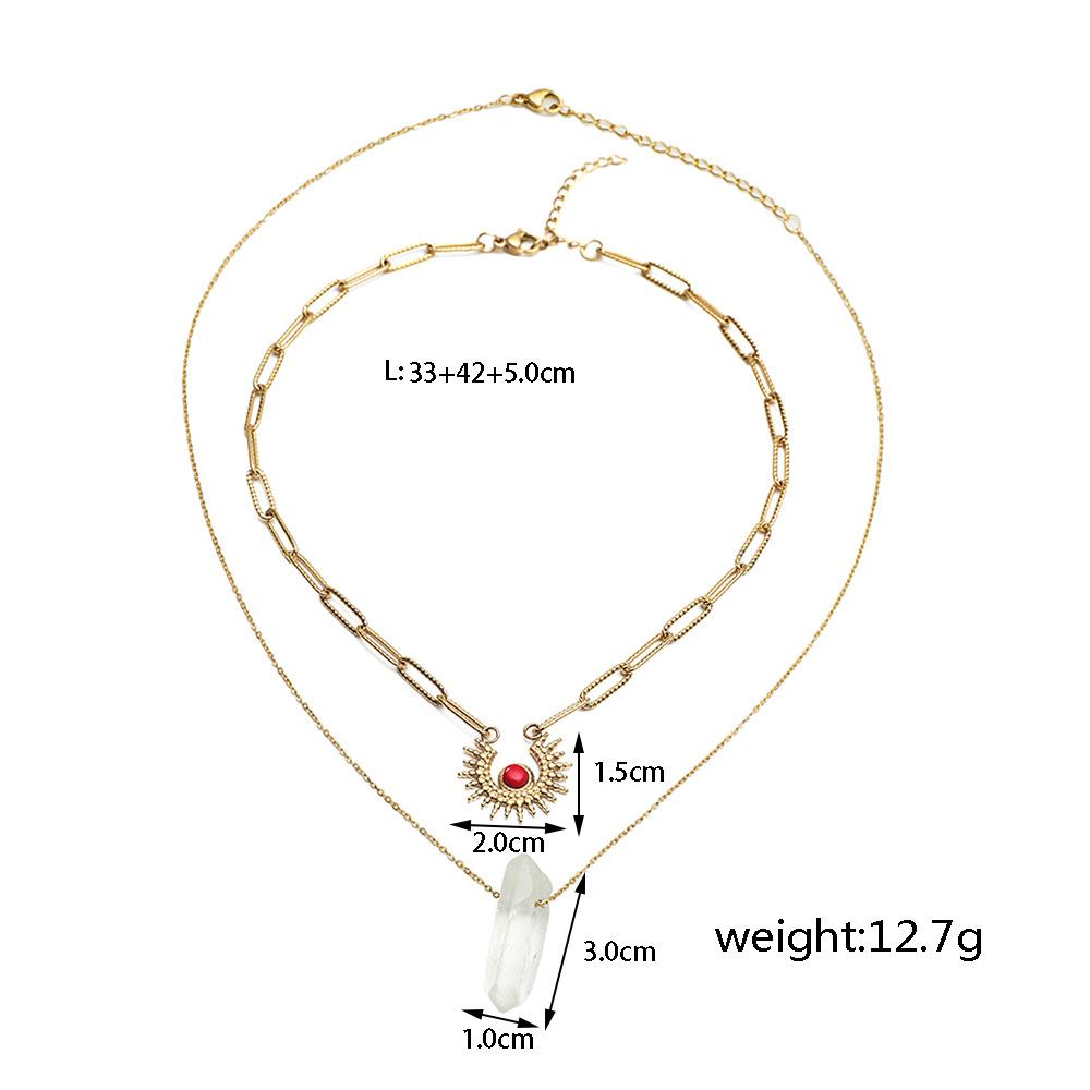 Ruby Sun Raw Stone Stainless Steel Necklace Stone Double Layer Titanium Steel Clavicle Chain Jewelry Women