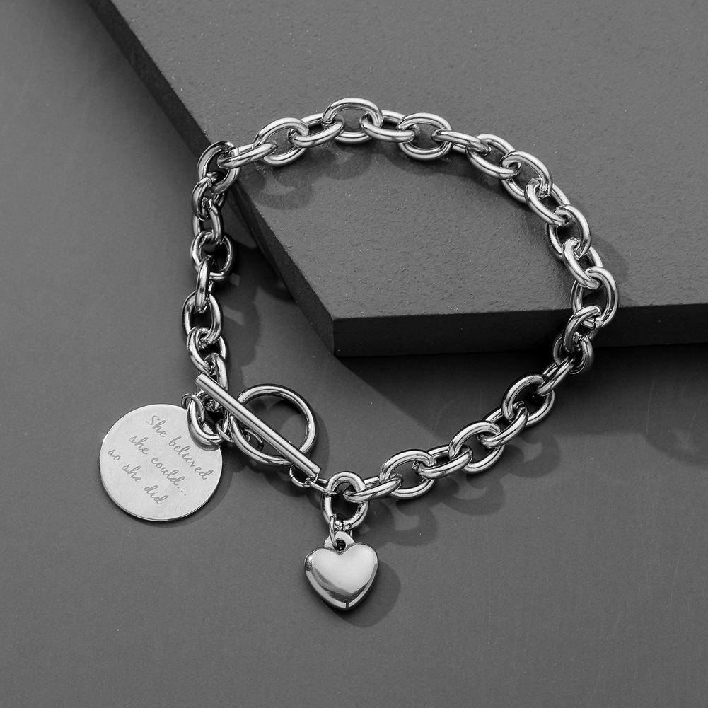 Neutral and indifferent stainless steel love round plate thick chain men's hip-hop bracelet