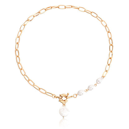 Jewelry punk simple single-layer back-shaped chain pearl pendant necklace female ins all-match necklace