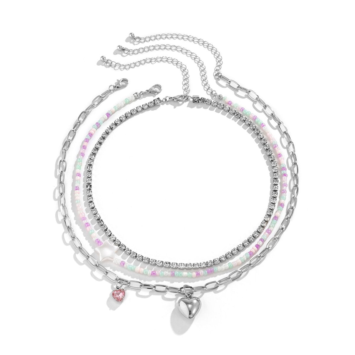 Jewelry Sweet Cool Pink Diamond Peach Heart Pendant Rice Bead Necklace Simple Diamond Chain Clavicle Necklace