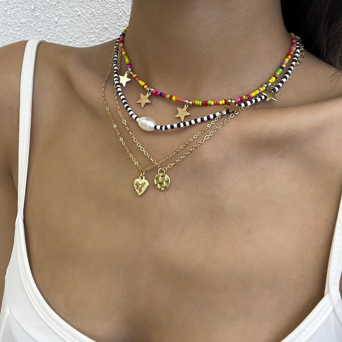 Beach Vacation Colorful Rice Beads Beaded Necklace Female Hip Hop Peach Heart Star Pearl Clavicle Necklace