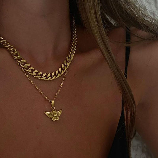 Jewelry Simple Exaggerated Punk Retro Trendy Fashion Butterfly Clavicle Necklace Fashion Double Layer